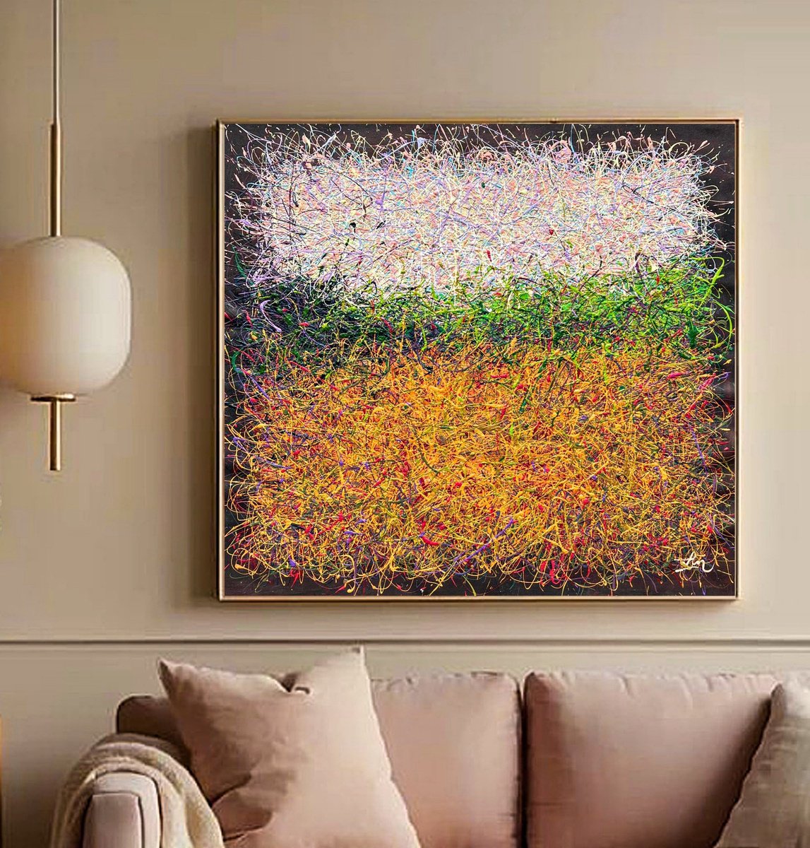 Impressionistic Landscape Acrylic Painting By Nadiia Antoniuk, 39 X 35", Whispers In Amber, Original Artwork