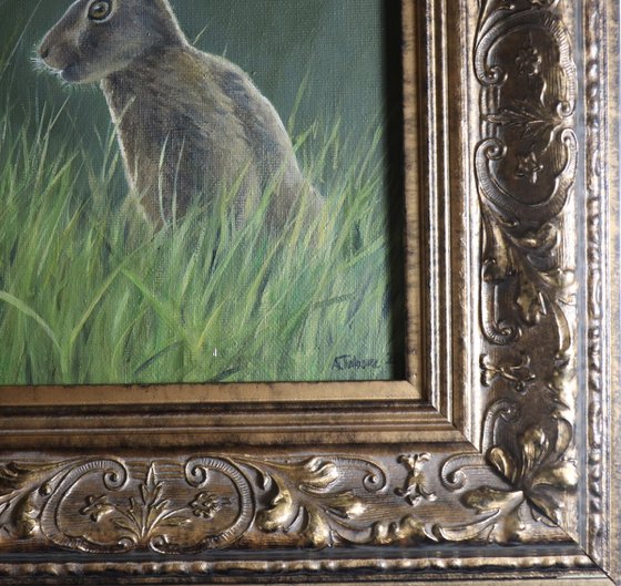 Hare Painting, Animal Artwork, Bunny, Nature Wall Decor Framed and Ready to Hang Oil Painting by Alex Jabore