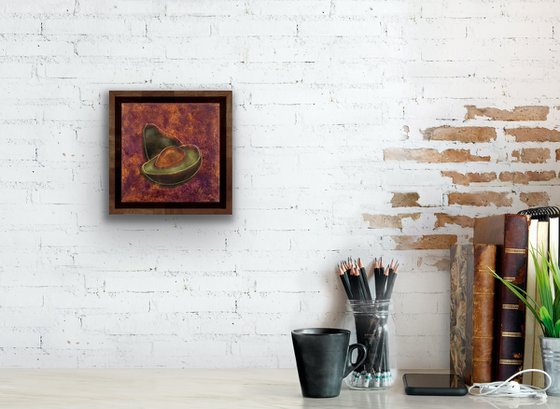 Food original oil painting - Avocado small canvas - Fruit shelf painting - Kitchen wall art - Gift idea