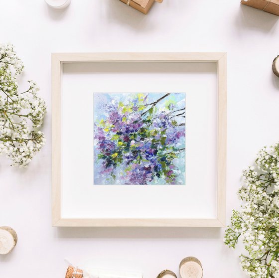 Lilac flowers, small impressionist floral painting