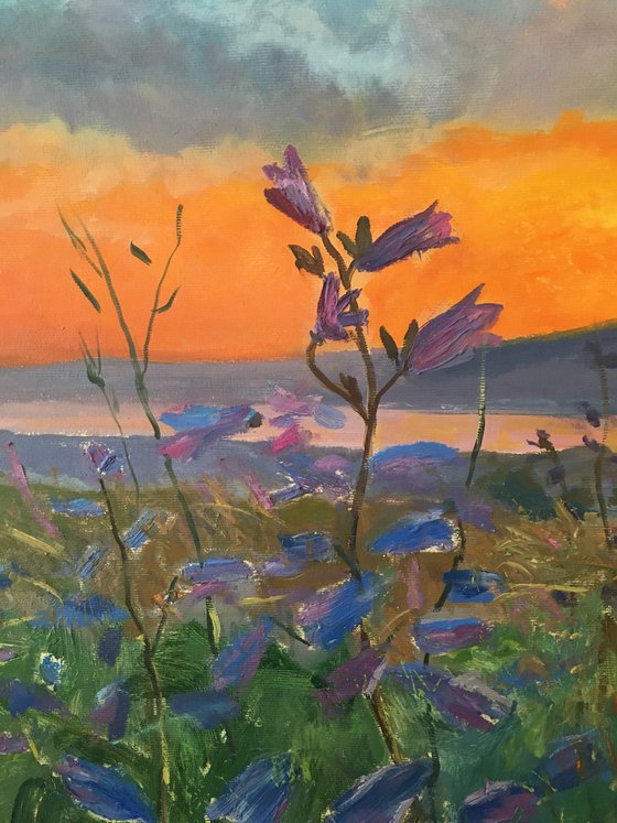 Sunset at sea, oil painting, original realistic Art