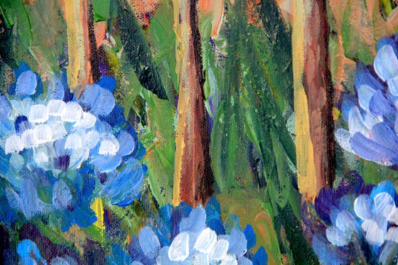 Very positive painting with bright trees and flowers original oil painting on canvas