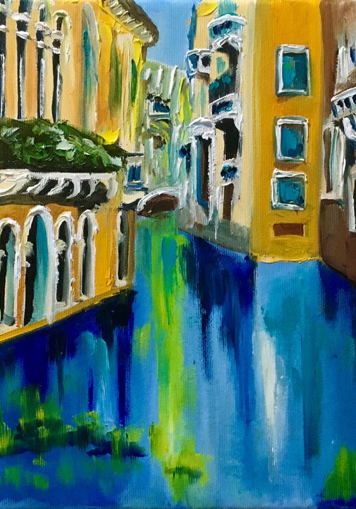 Venice. Canal . Water reflections. Oil painting, palette knife artwork by Olga Koval