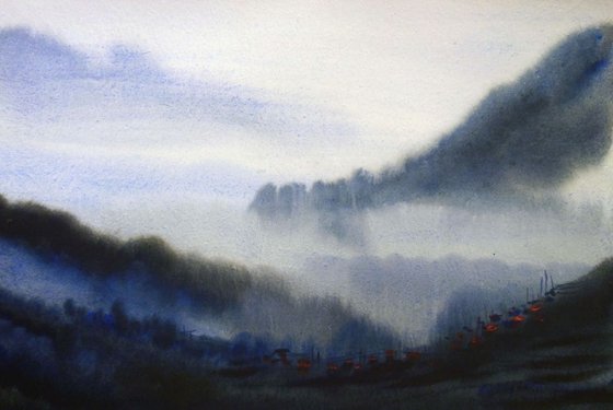 Beauty of Monsoon Himalaya Landscape - Watercolor on paper