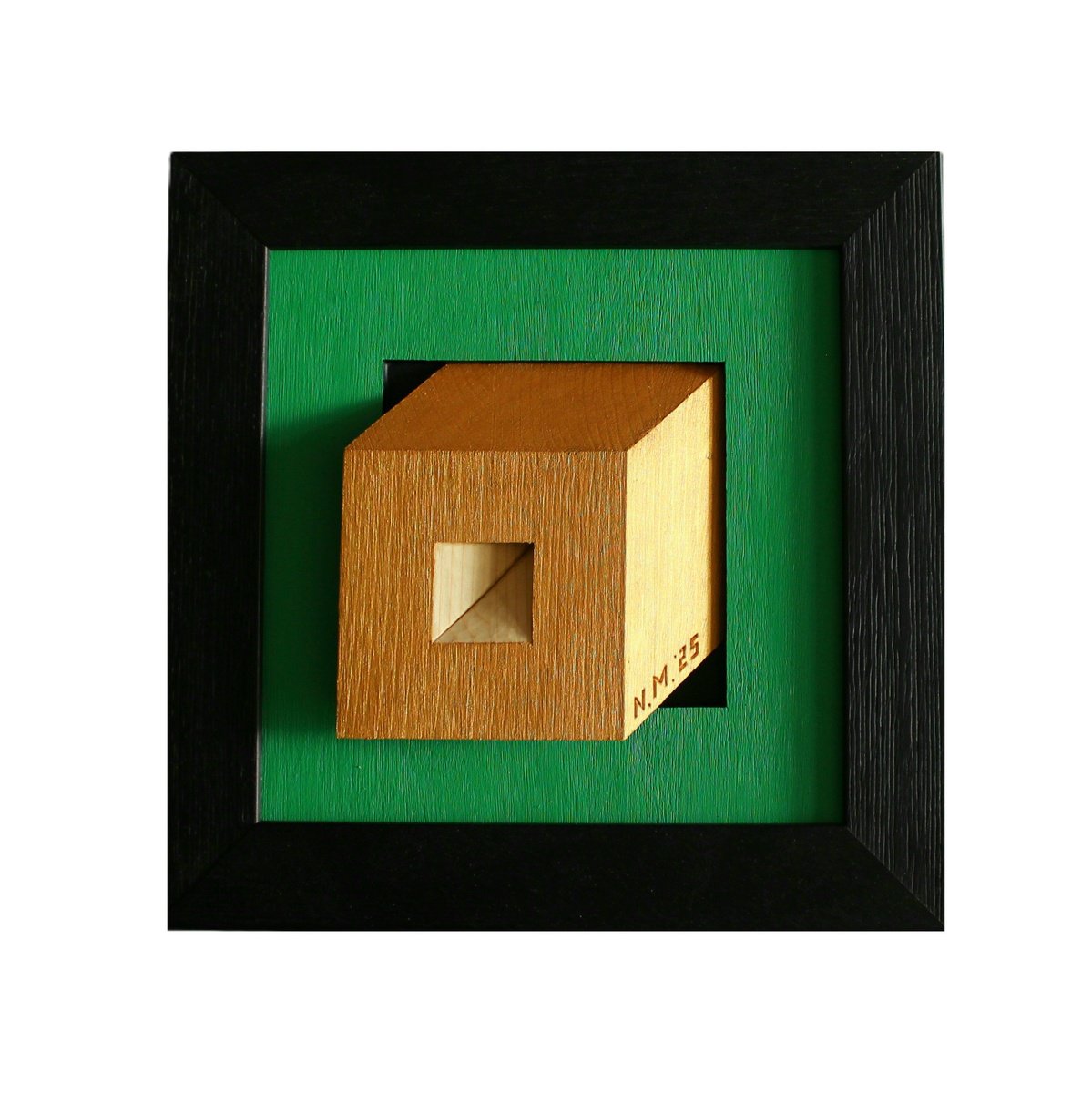 Geometric Abstract Relief By Nikolay Martinov, 10 X 10", "Golden Cube", Original Artwork