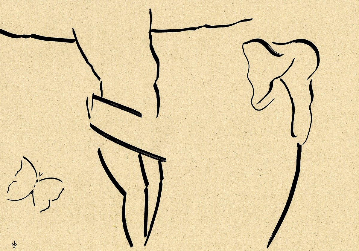 Expressive Portrait Ink Drawing By David Jones, 17 X 12, Together #2407A, Original Artwork