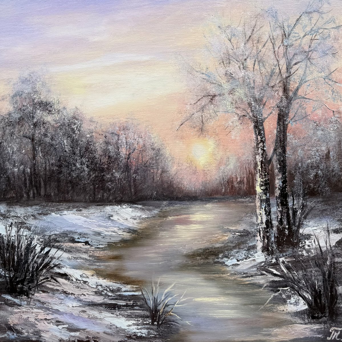 Impressionistic Landscape Oil Painting By Tanja Frost, 16 X 16", Morning Breath, Original Artwork