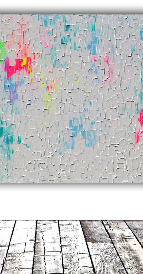 Tranquil - XXL 140x80x4 cm FREE SHIPPING Big Painting,  Large Abstract Painting - Ready to Hang, Canvas Wall Decoration Light Turquoise Blue, Palette Knife Relief Painting by Soos Tiberiu