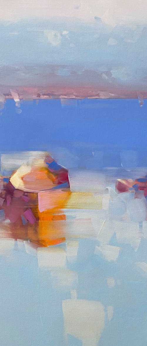 Canoe, Original oil painting, Handmade artwork, One of a kind by Vahe Yeremyan