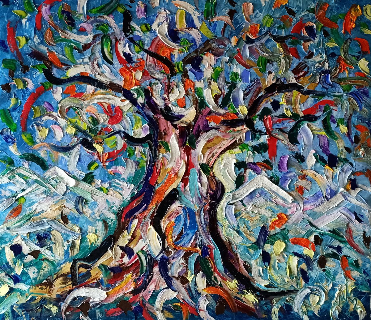 Impressionistic Abstract Oil Painting By Antonino Puliafico, 49 X 39, Rinascita, Original Artwork