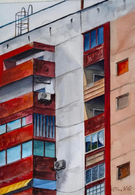 2 paintings - Rooftop stillness