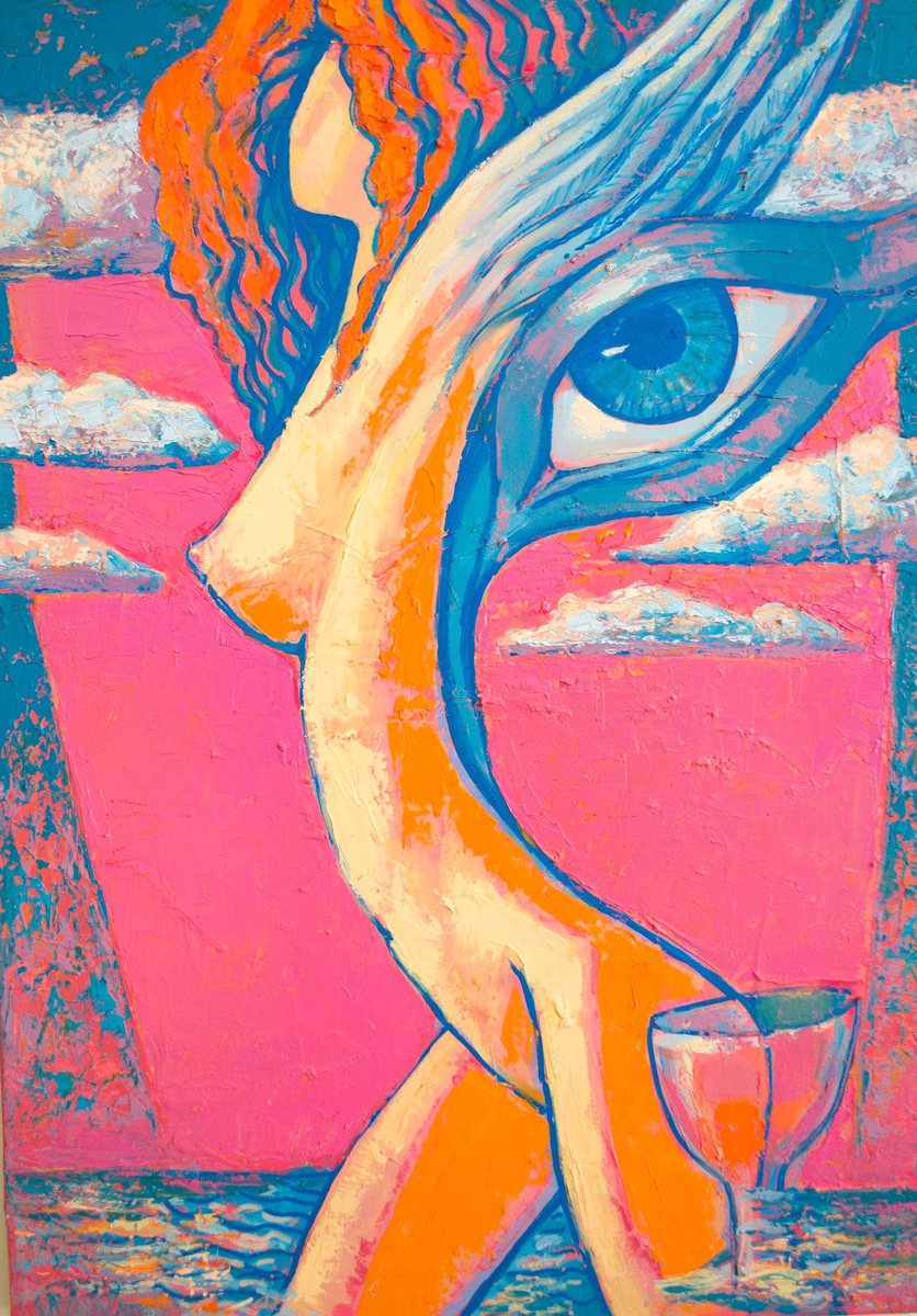 Expressive Portrait Oil Painting By Rumen Sazdov, 28 X 39", Vanilla Seventh Heaven, Original Artwork