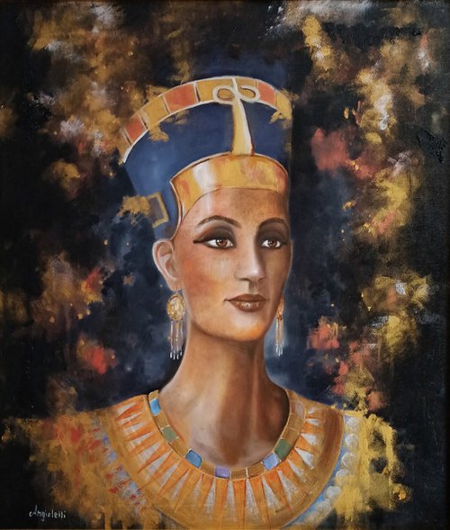 Nefertiti - portrait - original painting by Anna Rita Angiolelli