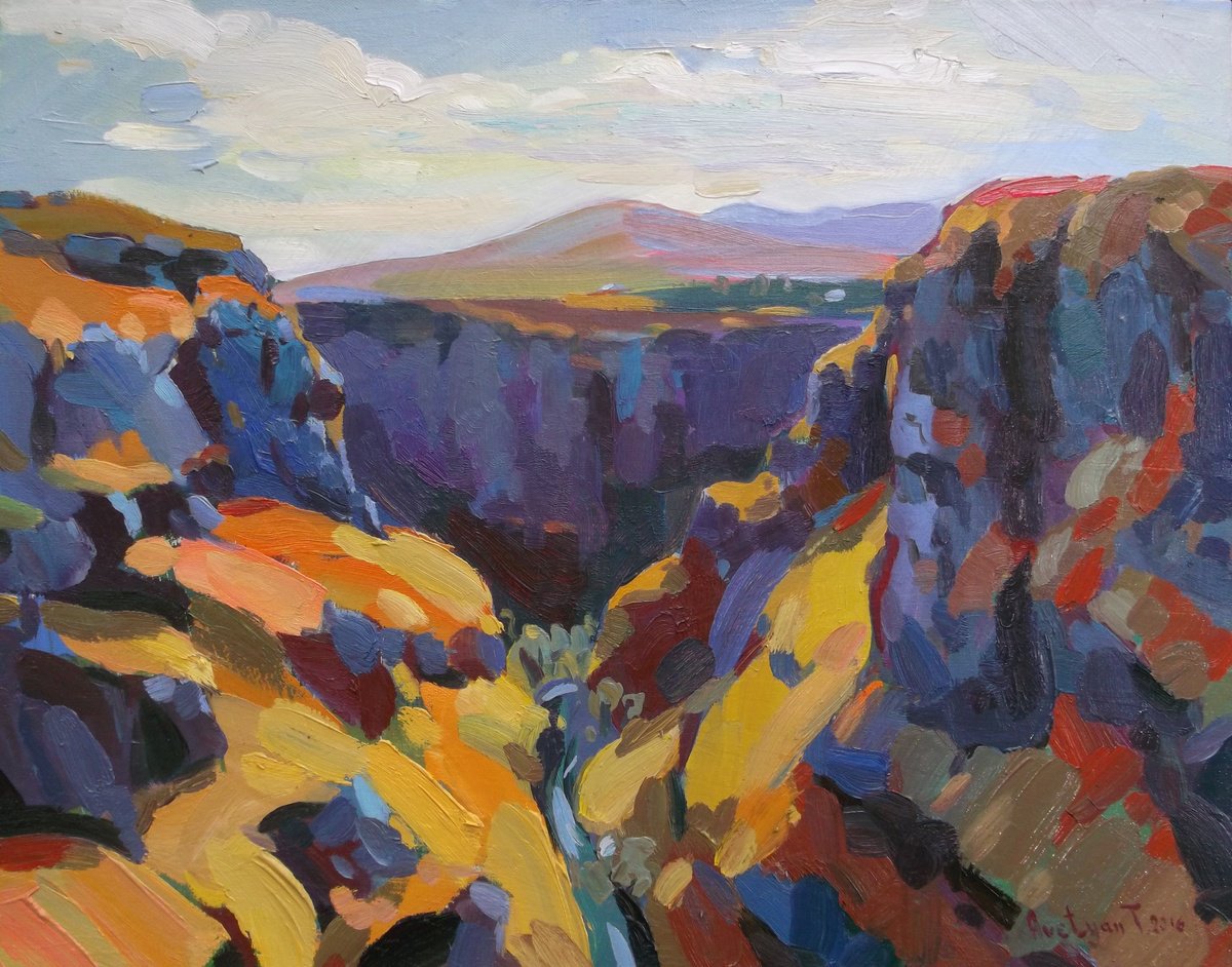 Expressive Landscape Oil Painting By Tigran Avetyan, 28 X 22", Landscape In Lori, Original Artwork