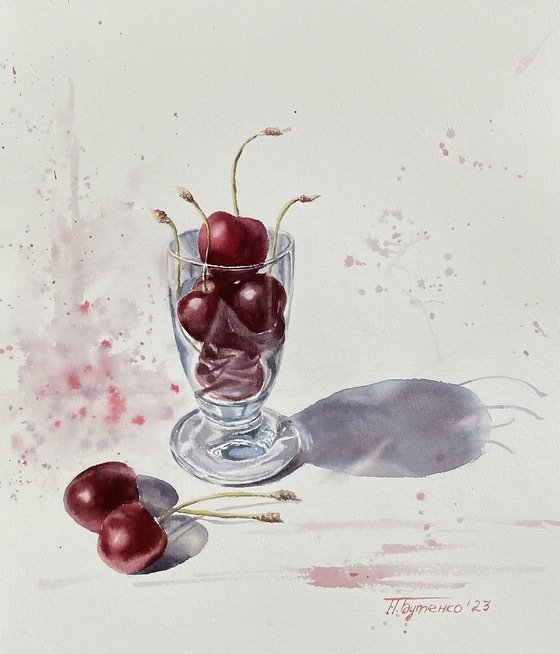 Cherry etude, original watercolour