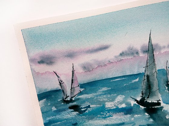 Sailboat sketch painting. Seascape