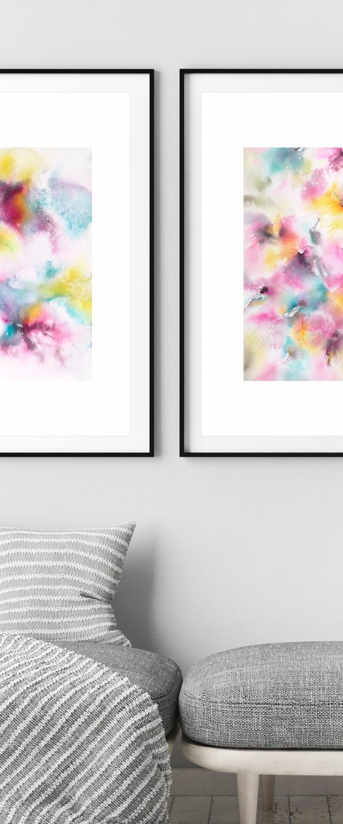 Watercolor abstract flowers set "Rainbow flowers" by Olga Grigo