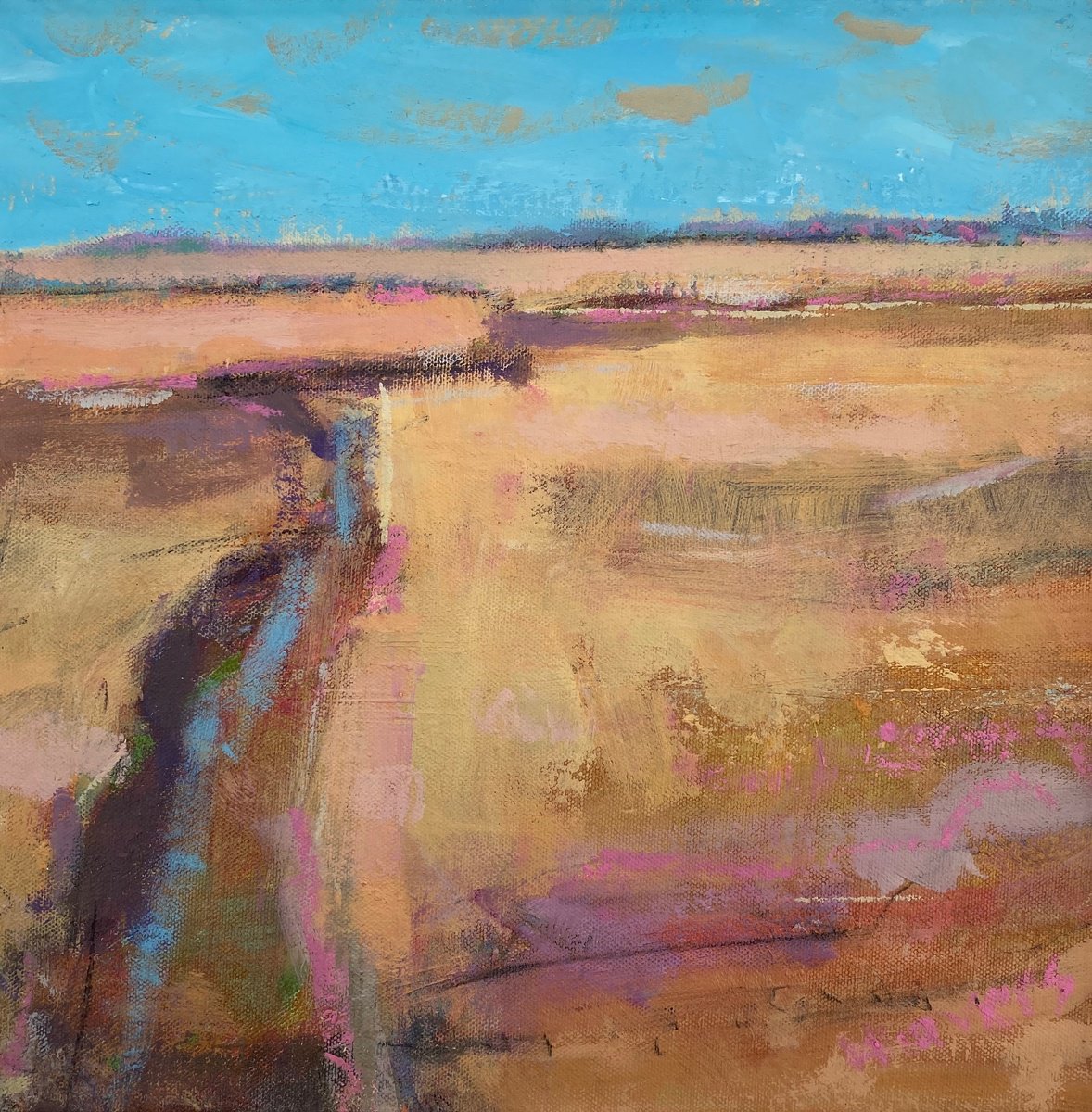 Impressionistic Landscape Acrylic Painting By Chrissie Havers, 21 X 21, Remnant Reflection, Original Artwork