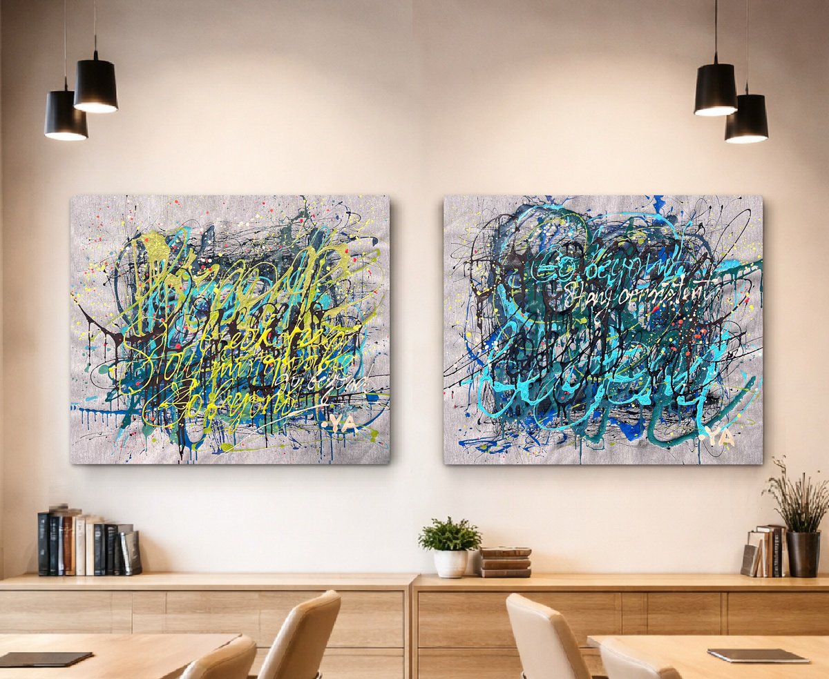 Acrylic Painting , Office Solution - Diptych By Bogdana Antoniuk, 83 X 35, Artwork For Sale On Artfinder