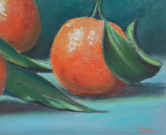 Mandarins on Teal