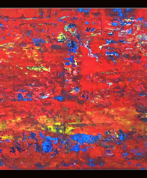 Red salmon river, spatula rough surface, 50x100 cm, warm volor, framed by Tomaž Gorjanc - Tomo