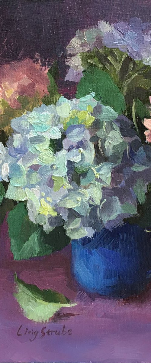 Hydrangeas in Vase by Ling Strube