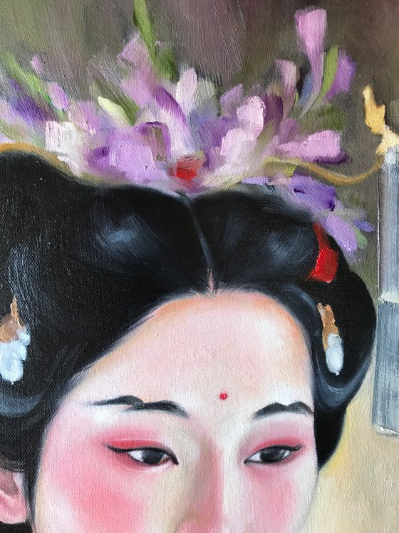 "Hanfu girl portrait in lilac clothes"