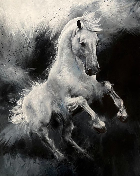Grey Horse on panel