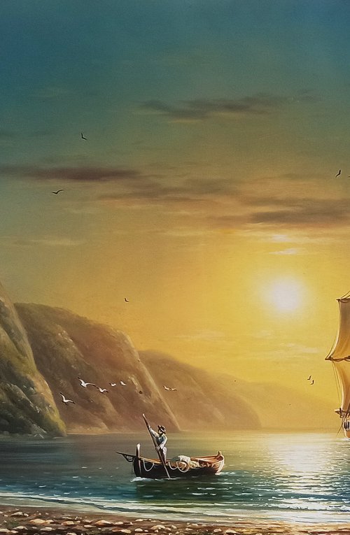 Fishing day-2 (60x90cm, oil painting, ready to hang) by Mexak Xazaryan