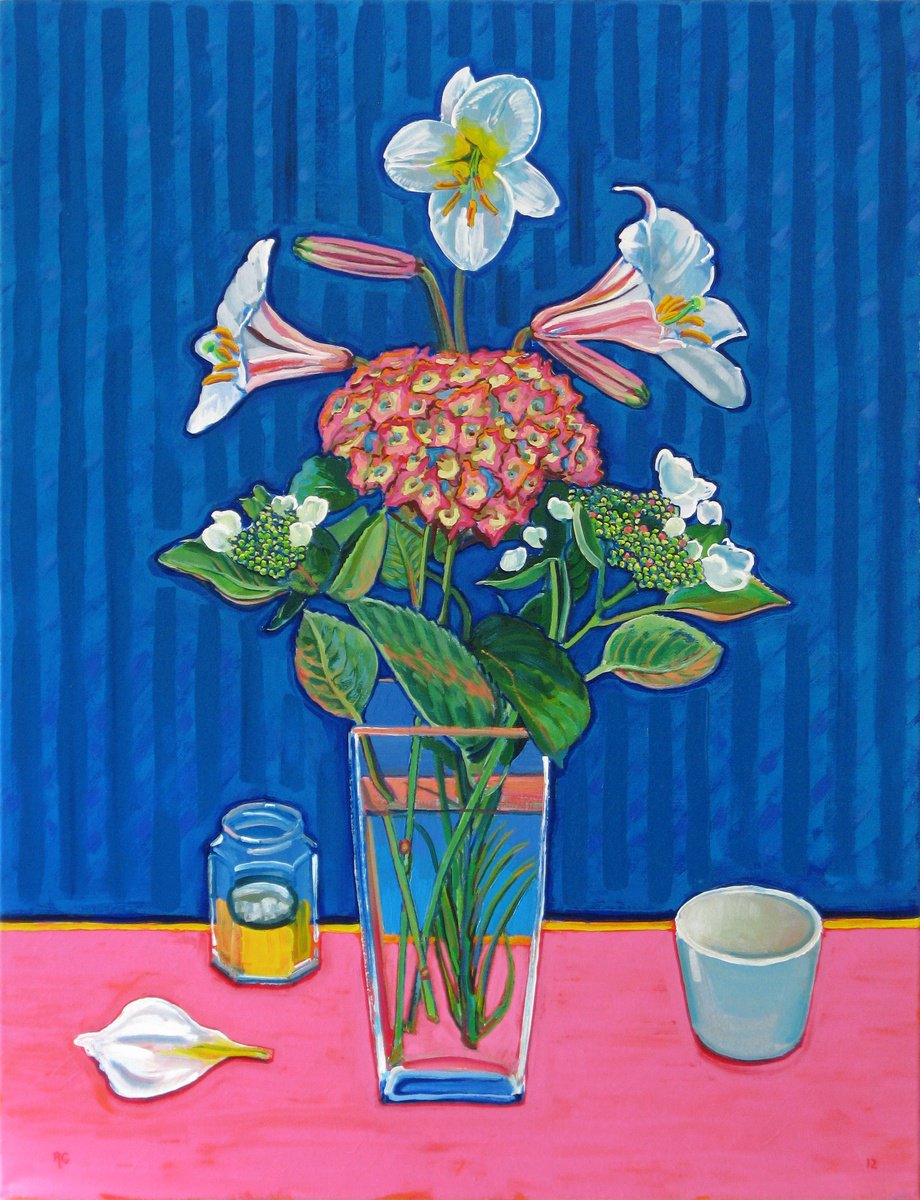 Botanical Oil Painting By Richard Gibson, 28 X 36", Large Still Life With Lillies, Original Artwork