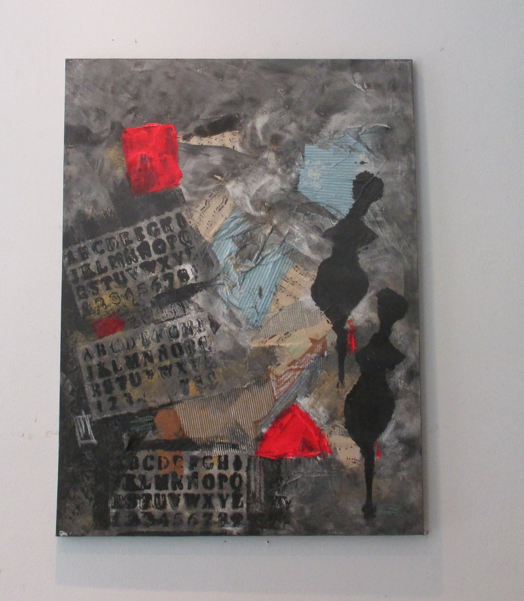 Urban And Pop Abstract Painting By Sonja Zeltner-Muller, 24 X 31", Street Is Calling, Original Artwork
