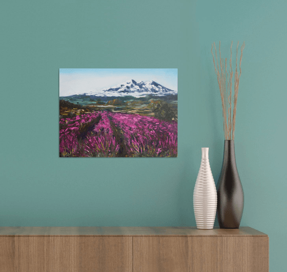 Lavender fields and Mountains /  ORIGINAL PAINTING