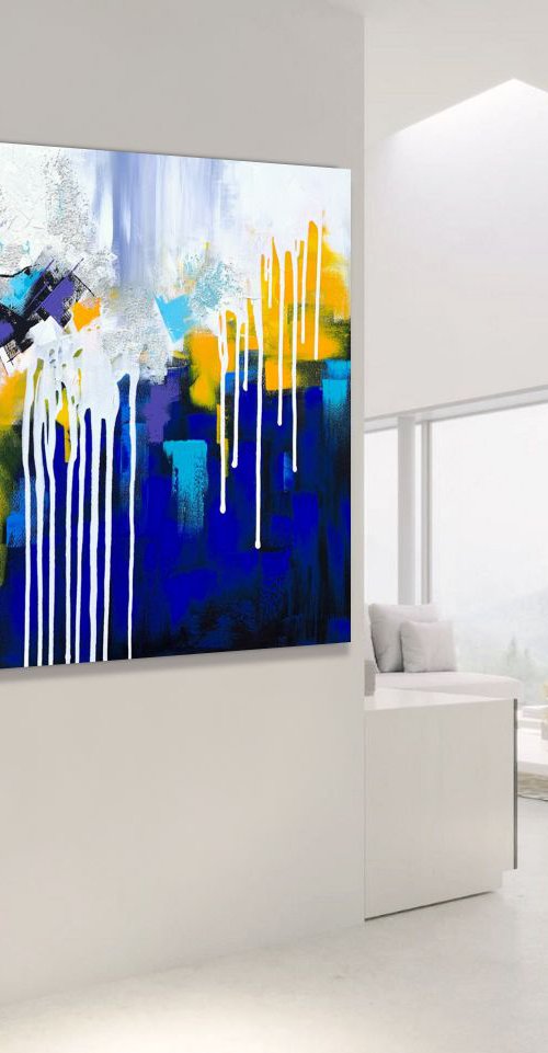 Blue Connection- XL LARGE, MODERN, ABSTRACT ART – EXPRESSIONS OF ENERGY AND LIGHT. READY TO HANG! by Julijana Ravbar