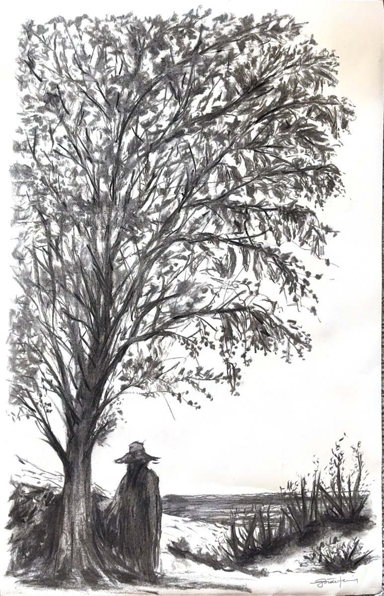 Expressive Charcoal Drawing , Sketch Of Seaside And Tree By Gozde Temiz Istanbul, 18 X 28, Artwork For Sale On Artfinder