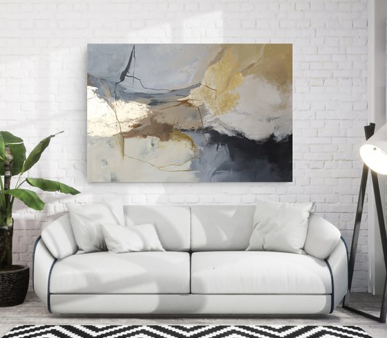 "Desert" Gray beige brown abstract art