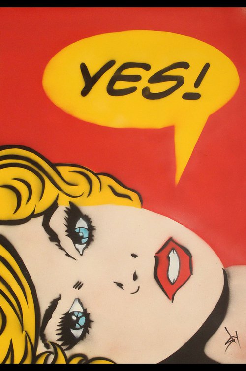 "YES!" (Red) (on plain paper). by Juan Sly