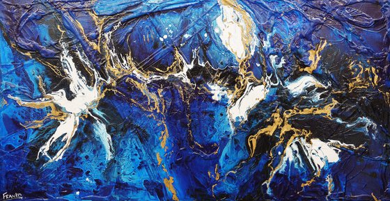 Golden Blu 190cm x 100cm Blue Gold Textured Abstract Art