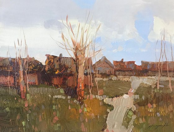 Village, Handmade oil painting on Canvas, One of a kind