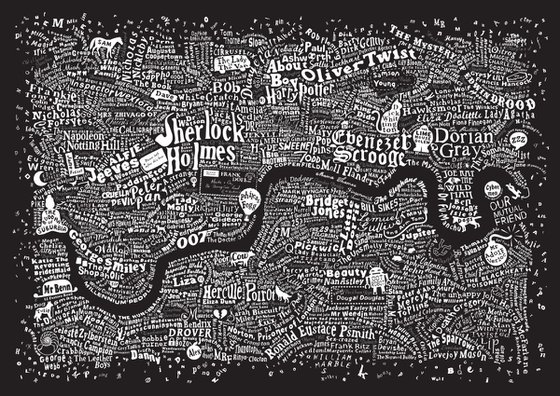 LITERARY LONDON MAP (Metallic Silver & White)