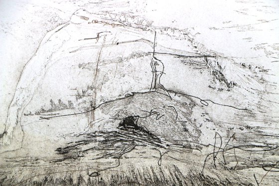 Heike Roesel "Solitary Cave", fine art etching in variation, edition of 10