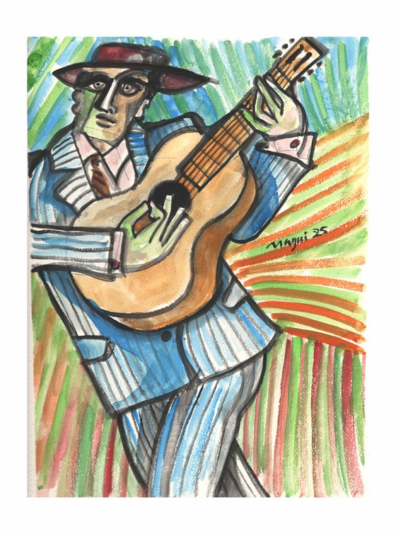 Man with guitar watercolor 25