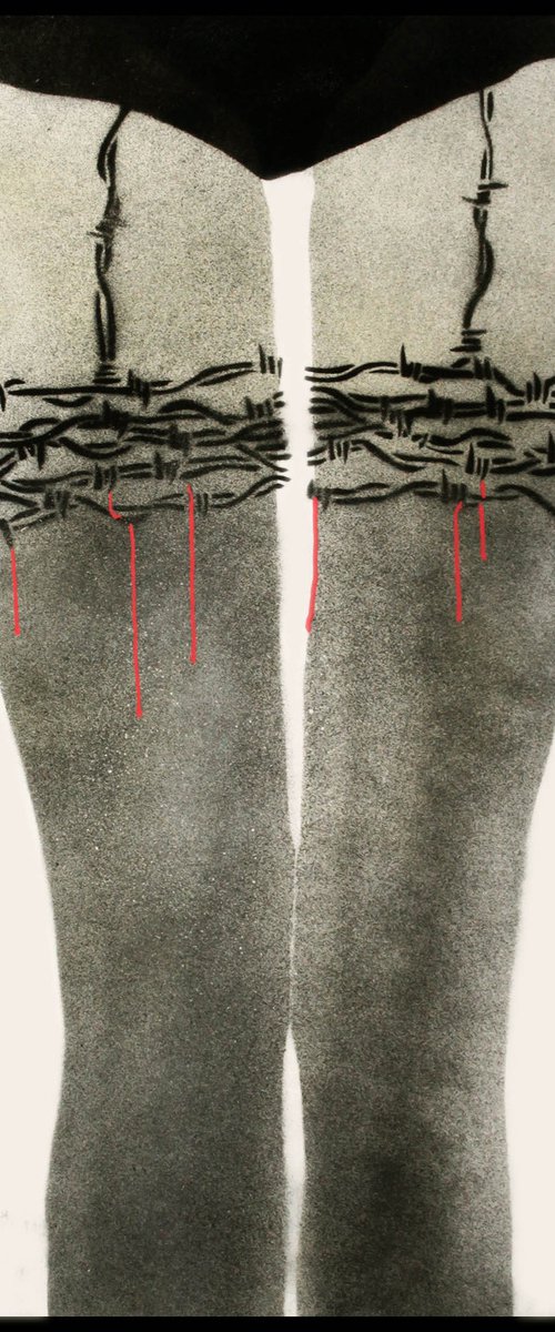 Barbed wire stockings (on plain paper). by Juan Sly