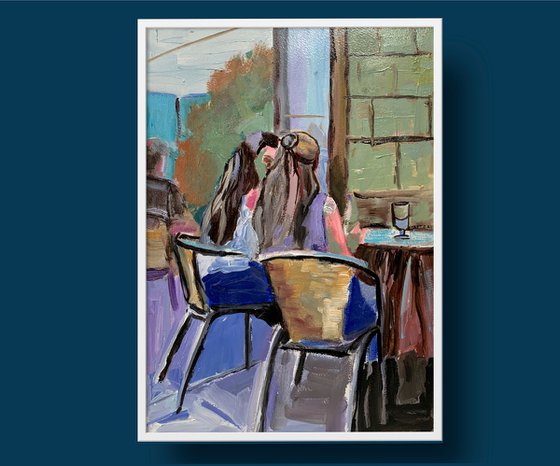 Young women in a cafe.
