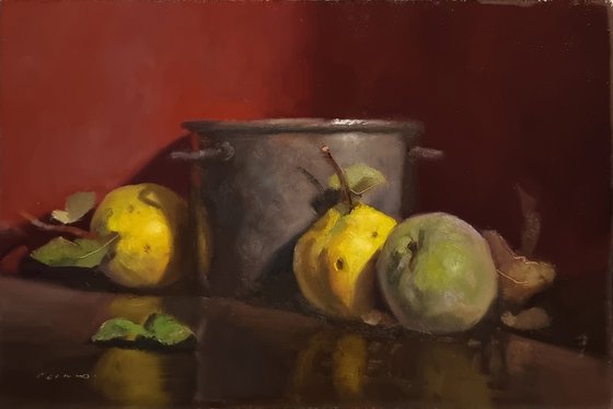 Quinces and a Metal Saucepan