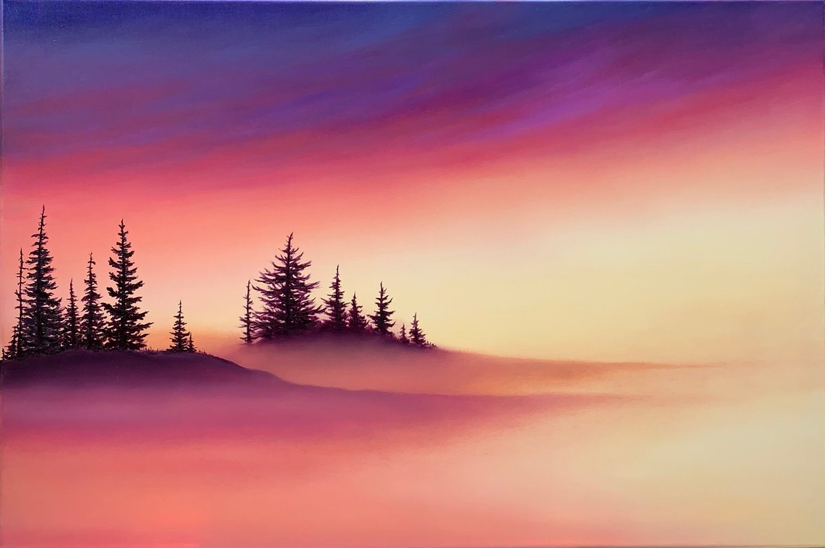 Abstract Landscape Oil Painting By Alla Kallass, 36 X 24, Where The Sun Rises. Landscape, Original Artwork