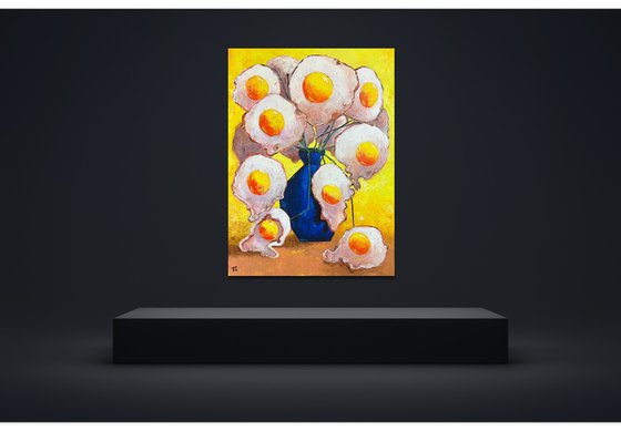 Egg Flowers in blue vase