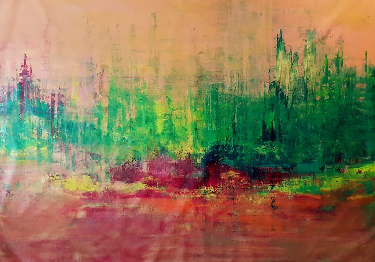 Abstract Landscape Acrylic Painting By Ivana Olbricht, 67 X 47, Smell Of Berries, Original Artwork