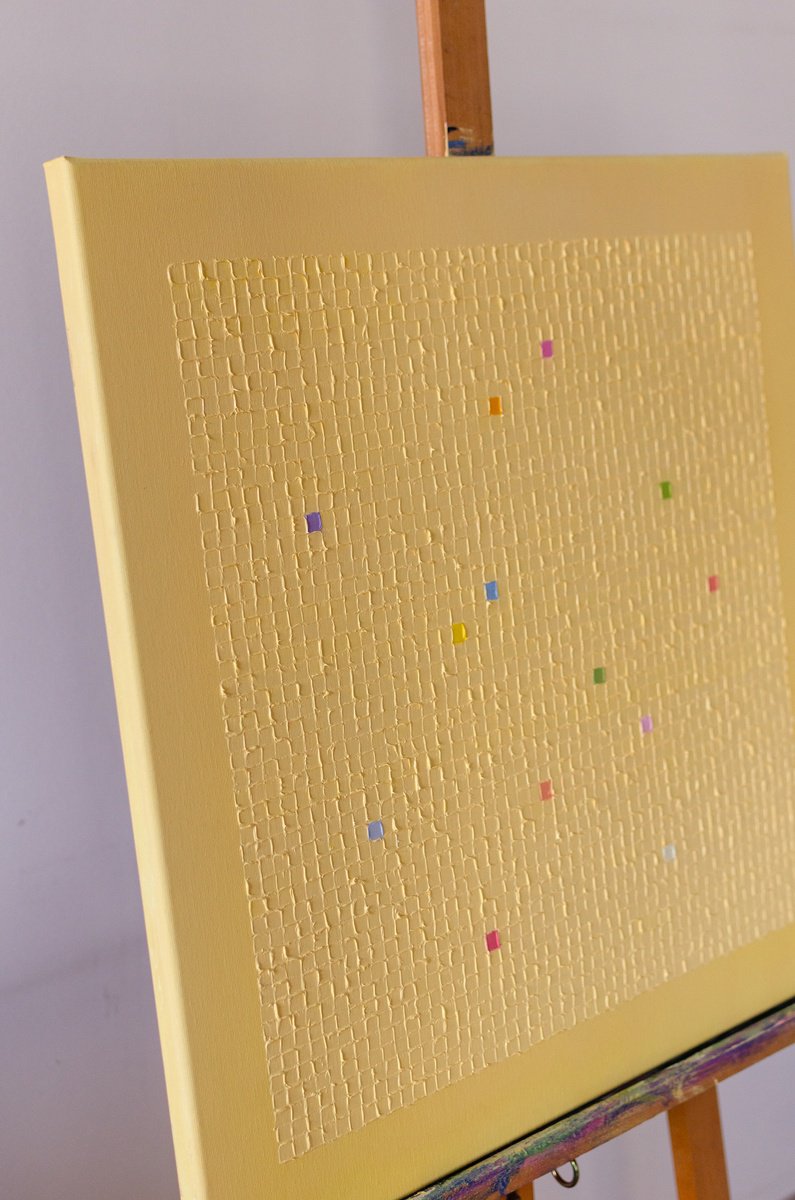 Geometric Abstract Oil Painting By Viva Hanu, 24 X 24", Beach Lights, Original Artwork