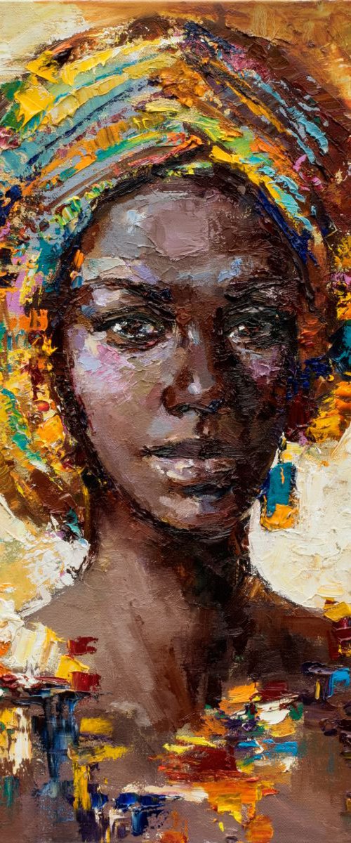 African woman portrait painting, Original oil painting by Anastasiia Valiulina