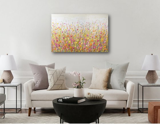 Bright Yellow Meadow - Wildflower Field Textured Painting